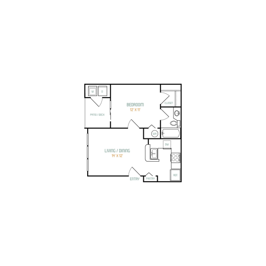 the floor plan for a two bedroom apartment at The Lorenzo