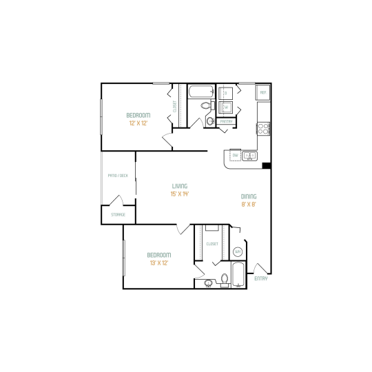 the floor plan for a two bedroom apartment at The Lorenzo