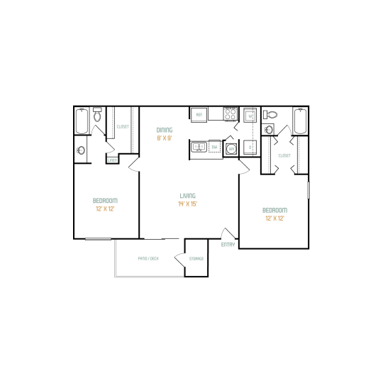 floor plan for a two bedroom apartment at The Lorenzo