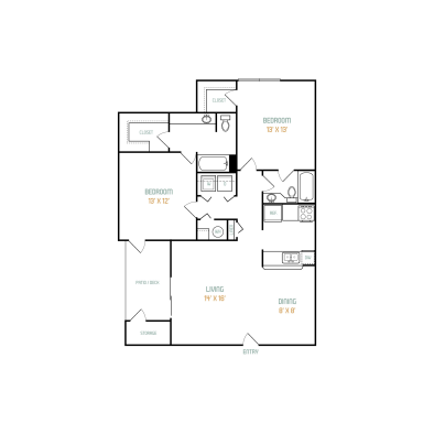 the floor plan for a two bedroom apartment at The Lorenzo