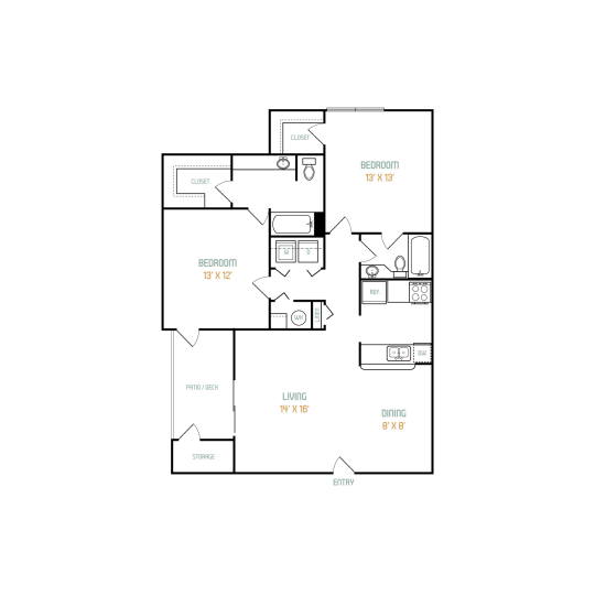 the floor plan for a two bedroom apartment at The Lorenzo