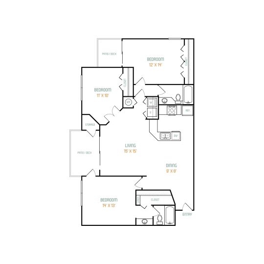 the floor plan for a two bedroom apartment at The Lorenzo